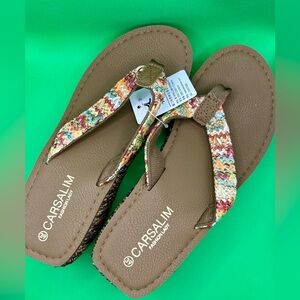 Carsalim Multicolor Braided Thong Sandals - Brown Footbed